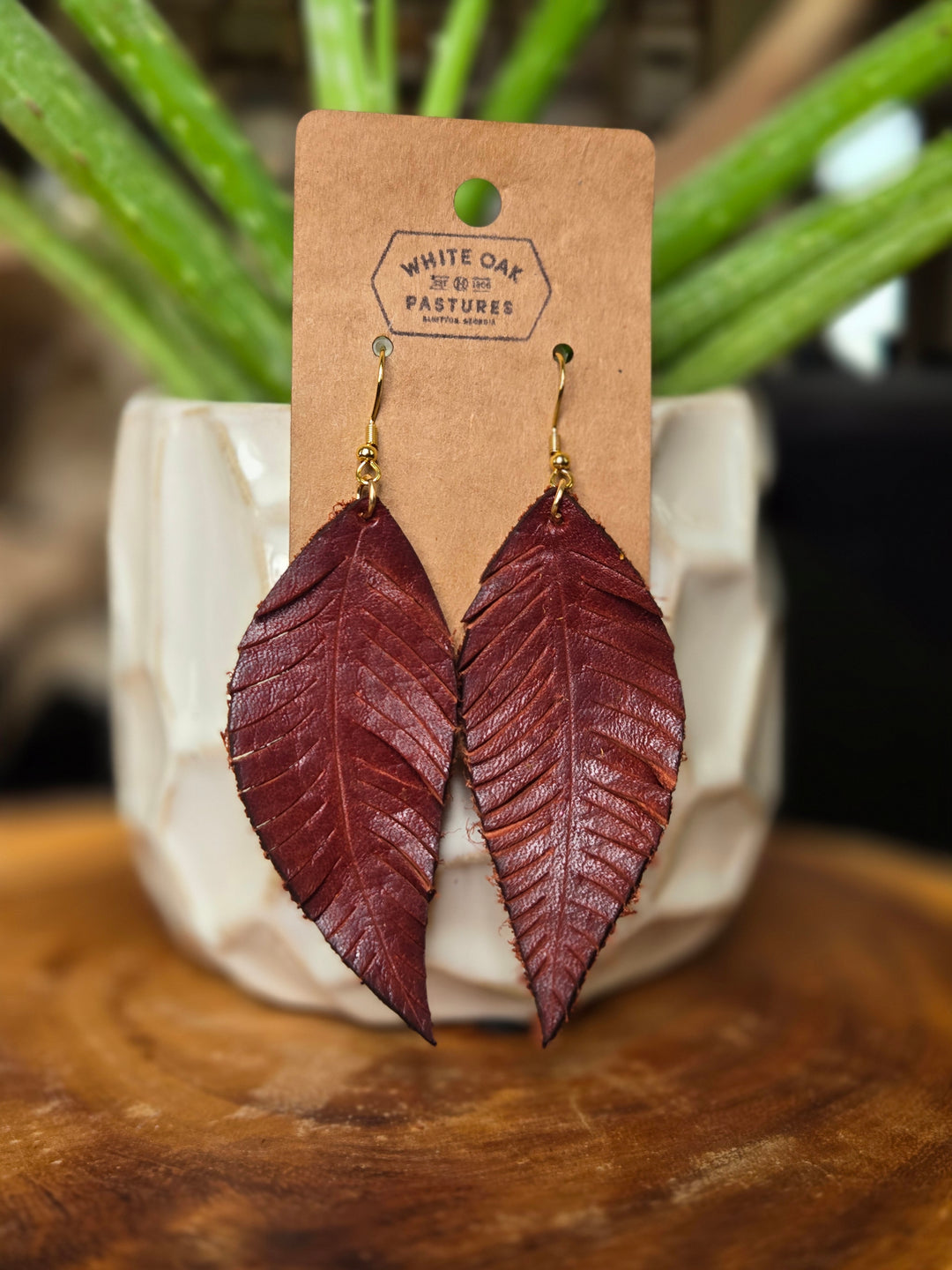Leather Earrings Oxblood - Feather