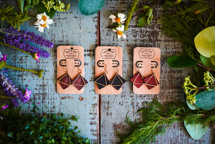 Grassfed Leather Earrings - Gold Triangle