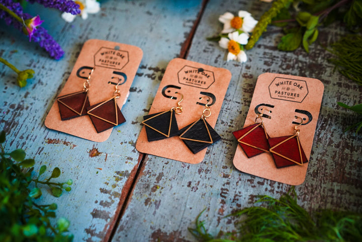 Grassfed Leather Earrings - Gold Triangle